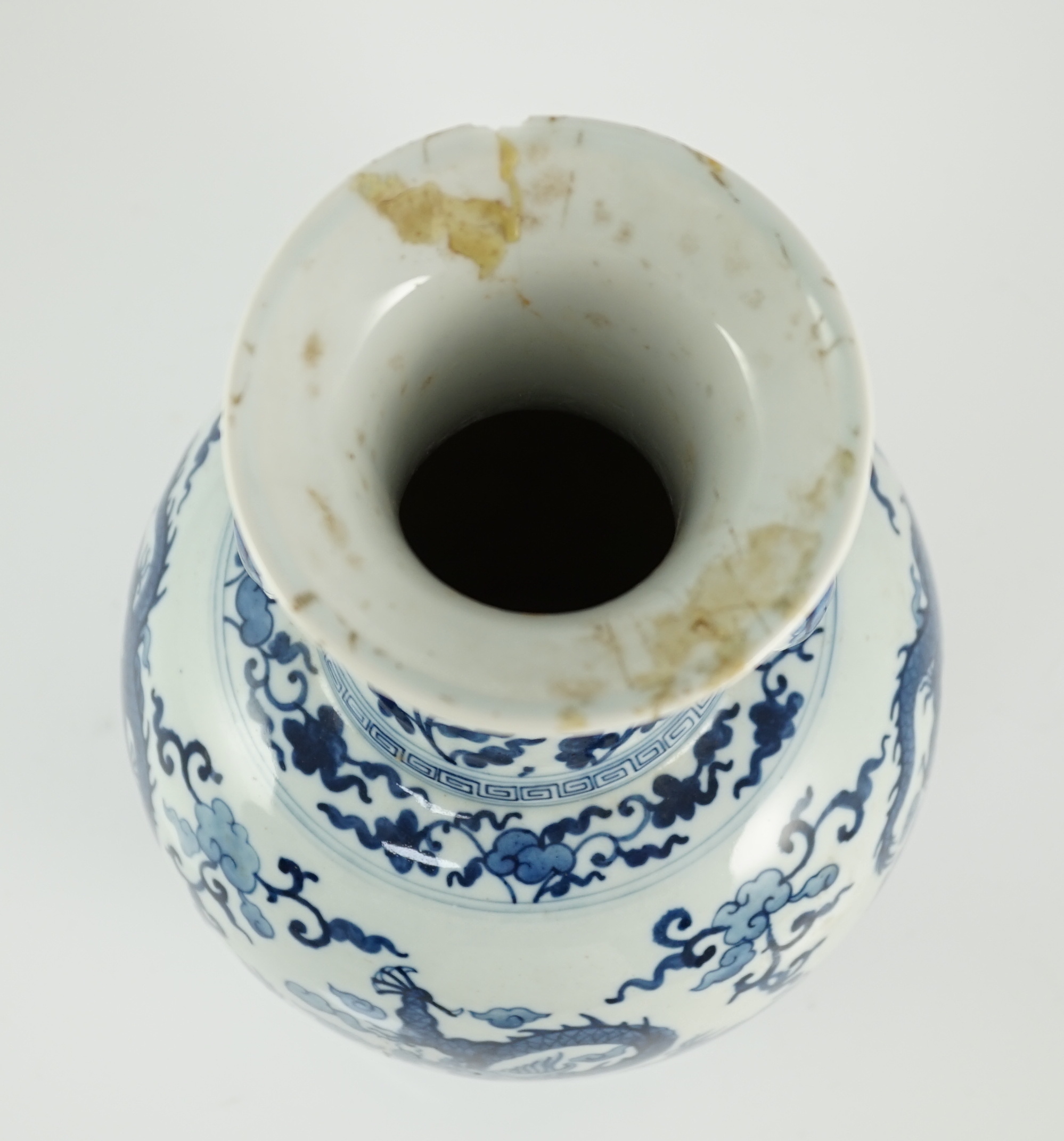 A Chinese blue and white ‘dragon’ vase, Wanli mark but later